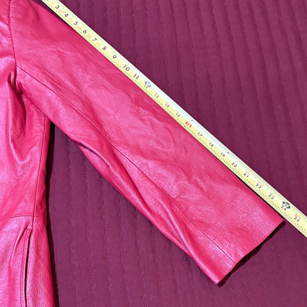 Vintage Women’s Newport News 100% Red Leather Trench Coat /Leopard Lining Sz L - Picture 11 of 11